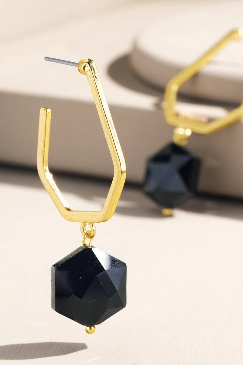 Steel Teardrop Faux Stone Earrings