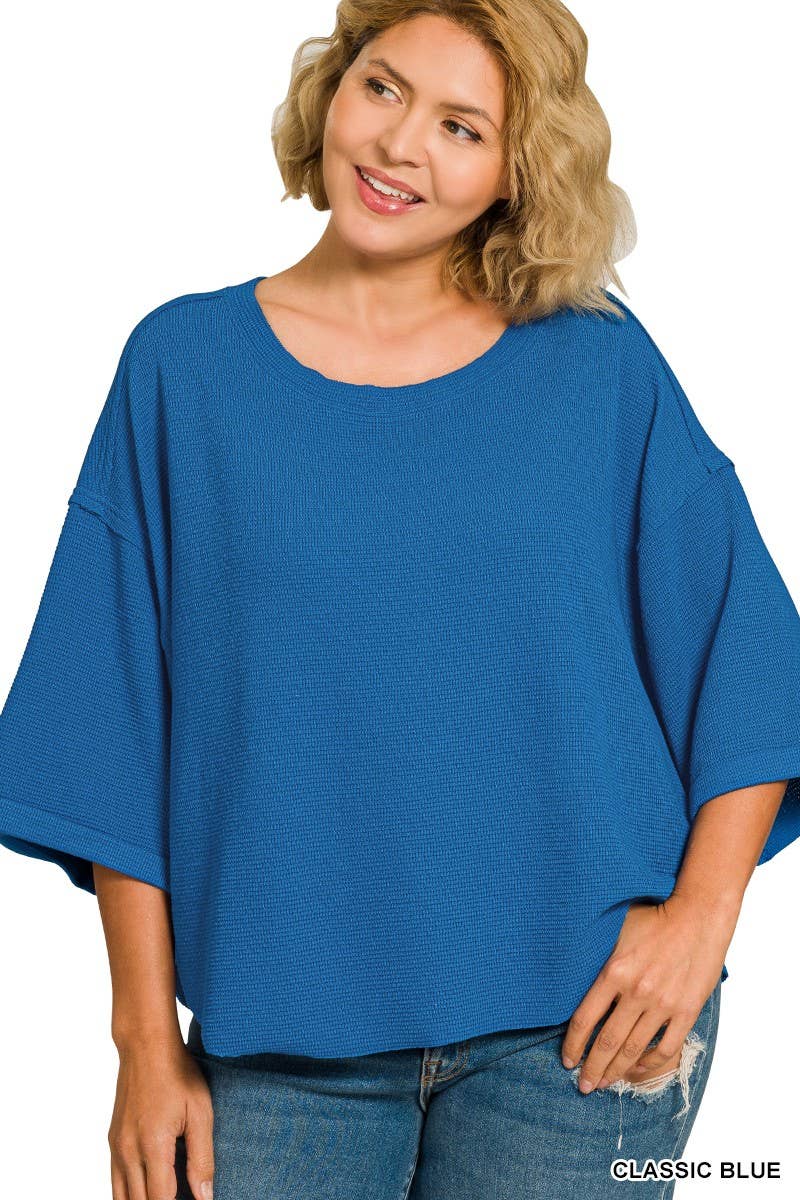 Plus Double Knit Curved Hem Short Sleeve Top