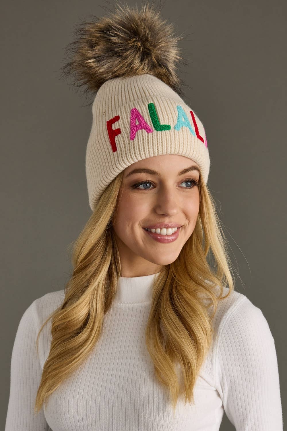 Beige Fa La La Knit Pom Hat