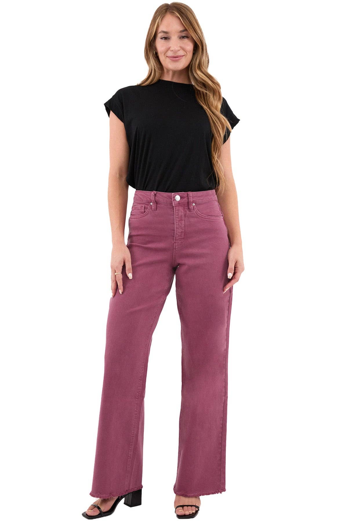 Plus Size Chloe High Rise Frayed Wide Leg Pants