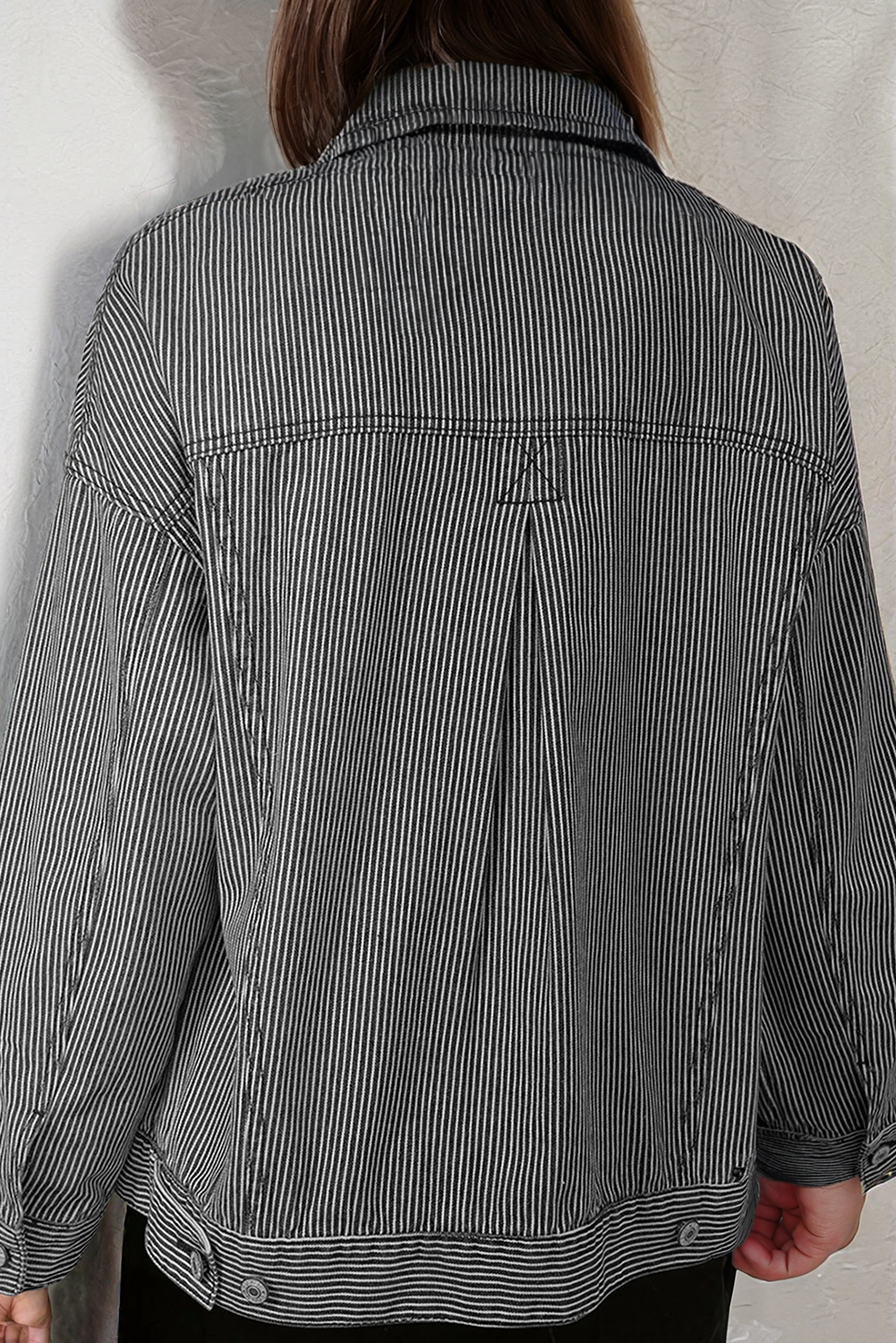Fall 2025Stripe Washed Oversize Pocketed Denim Jacket (S-XL)
