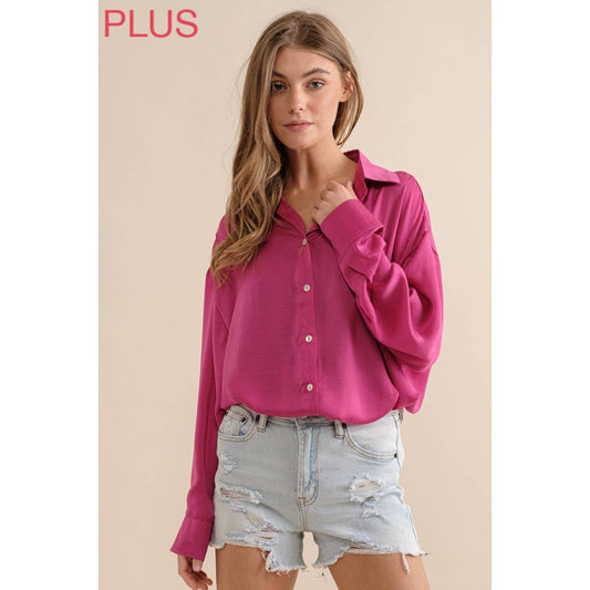 PLUS LIGHT SATIN BUTTON DOWN SHIRT