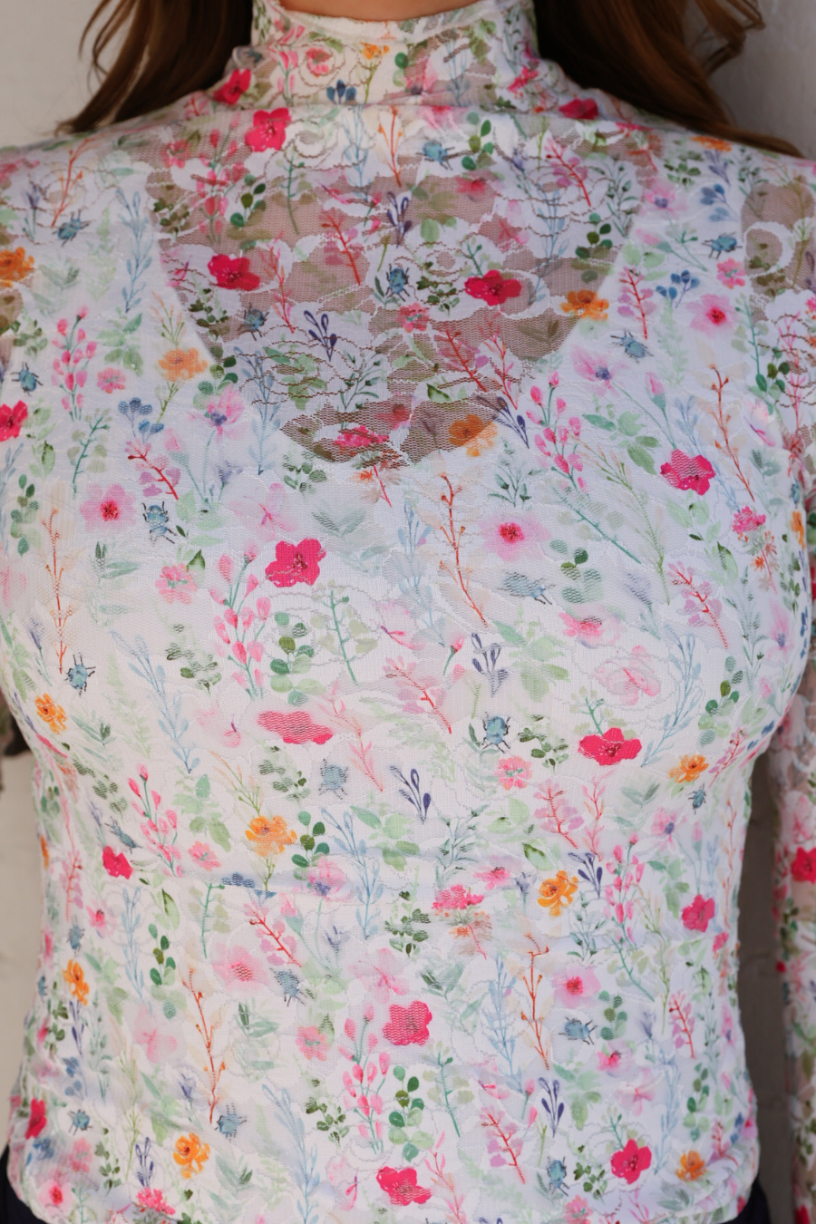 Kylie Lace Mesh Top- Spring Happy Blooms
