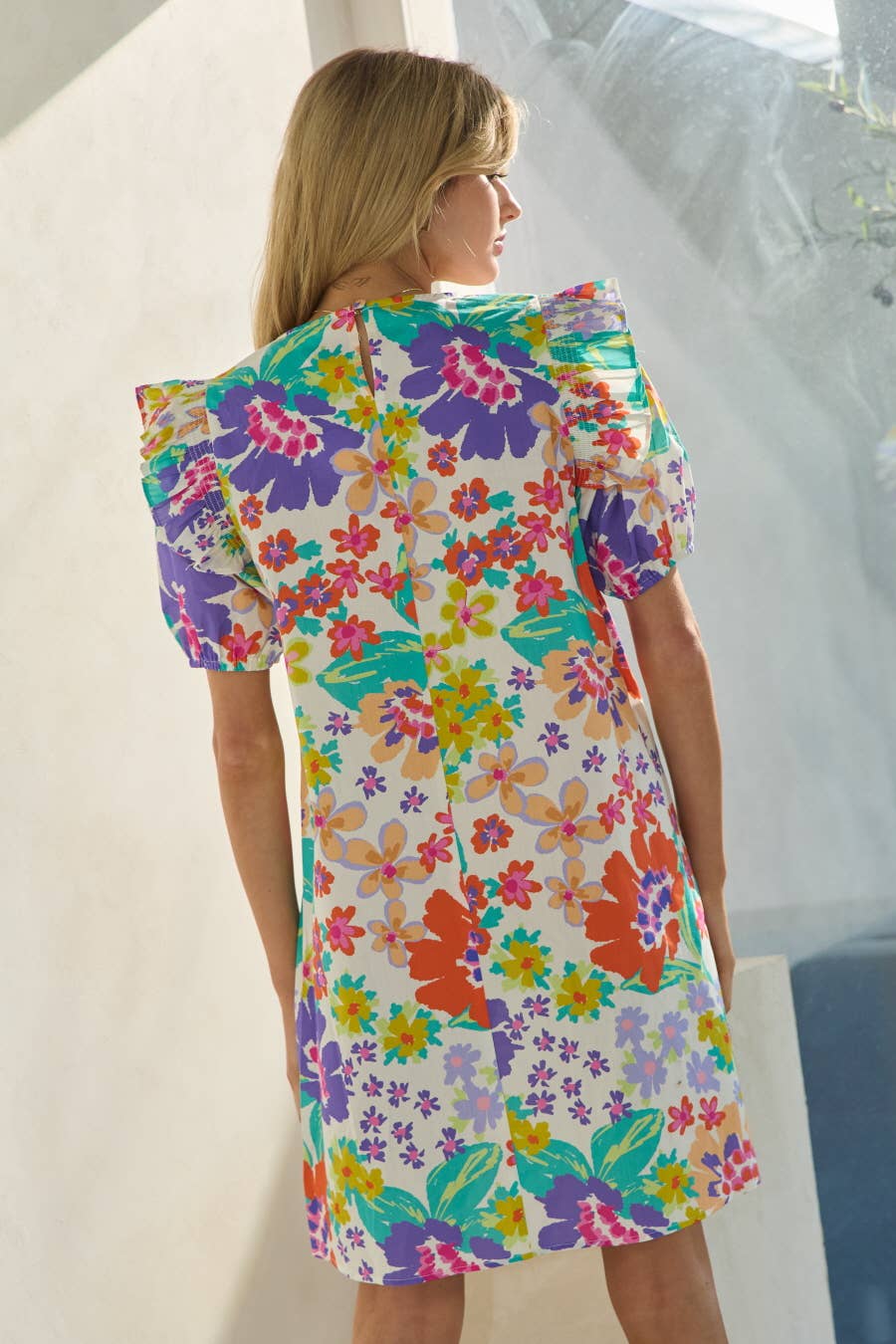 Floral Printed Poplin Mini Shift Dress