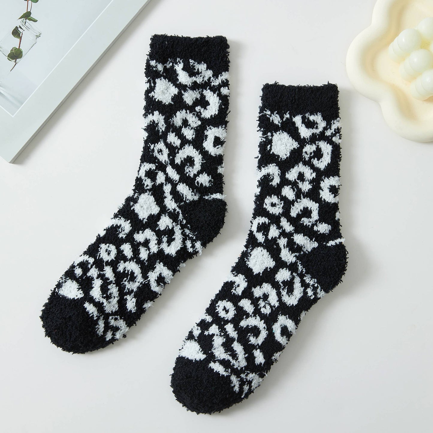 Leopard Pattern Fuzzy Sleep Socks