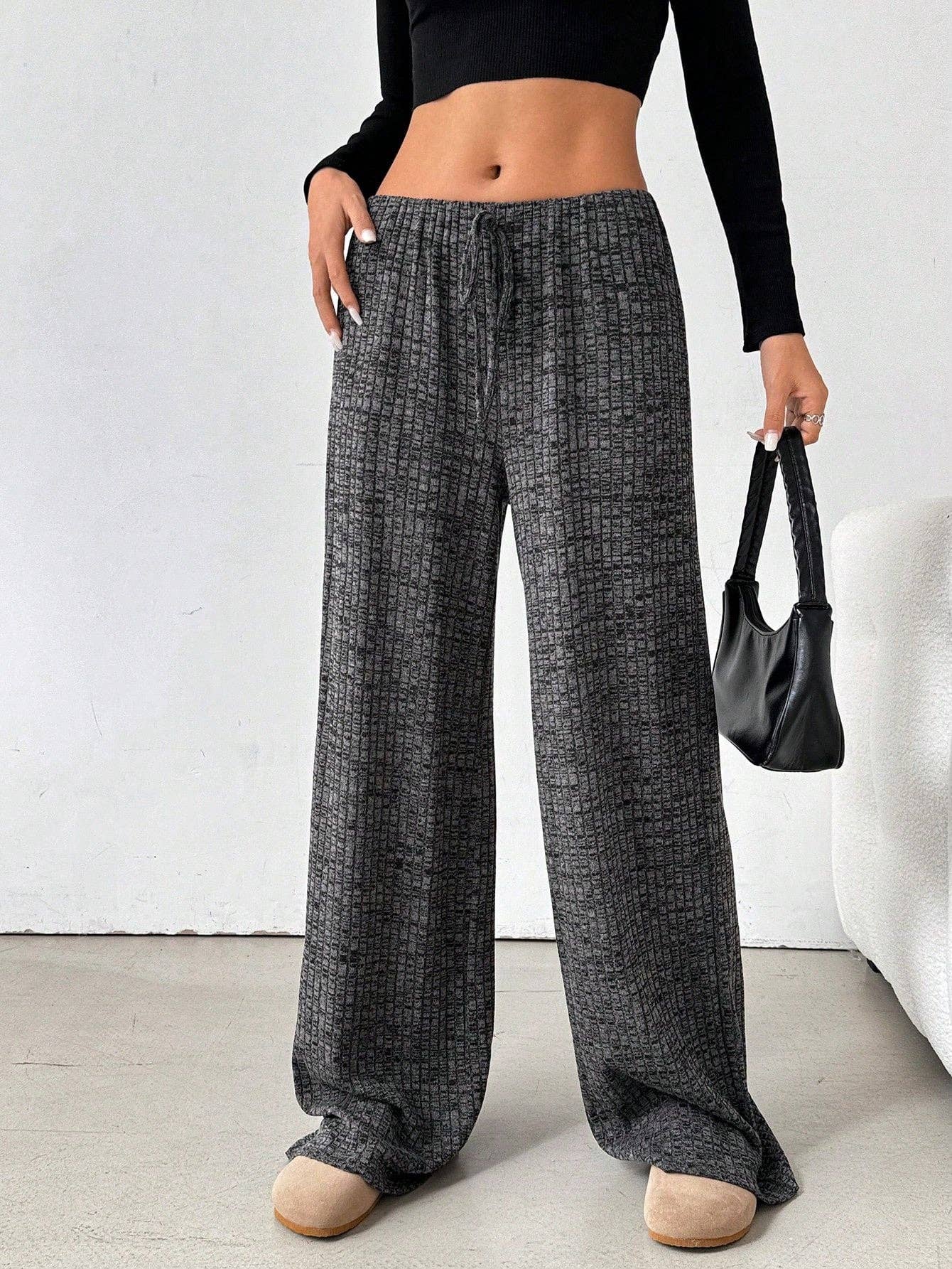 Striped Cotton Lounge Pants with Drawstring Waistband
