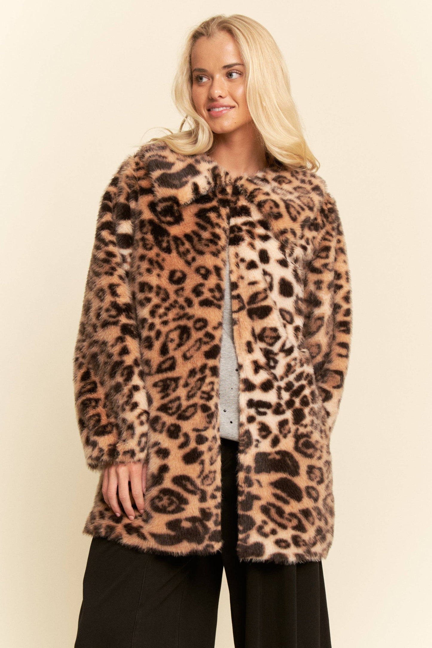FAUX FUR JACKET LEOPARD PRINT RATHER
