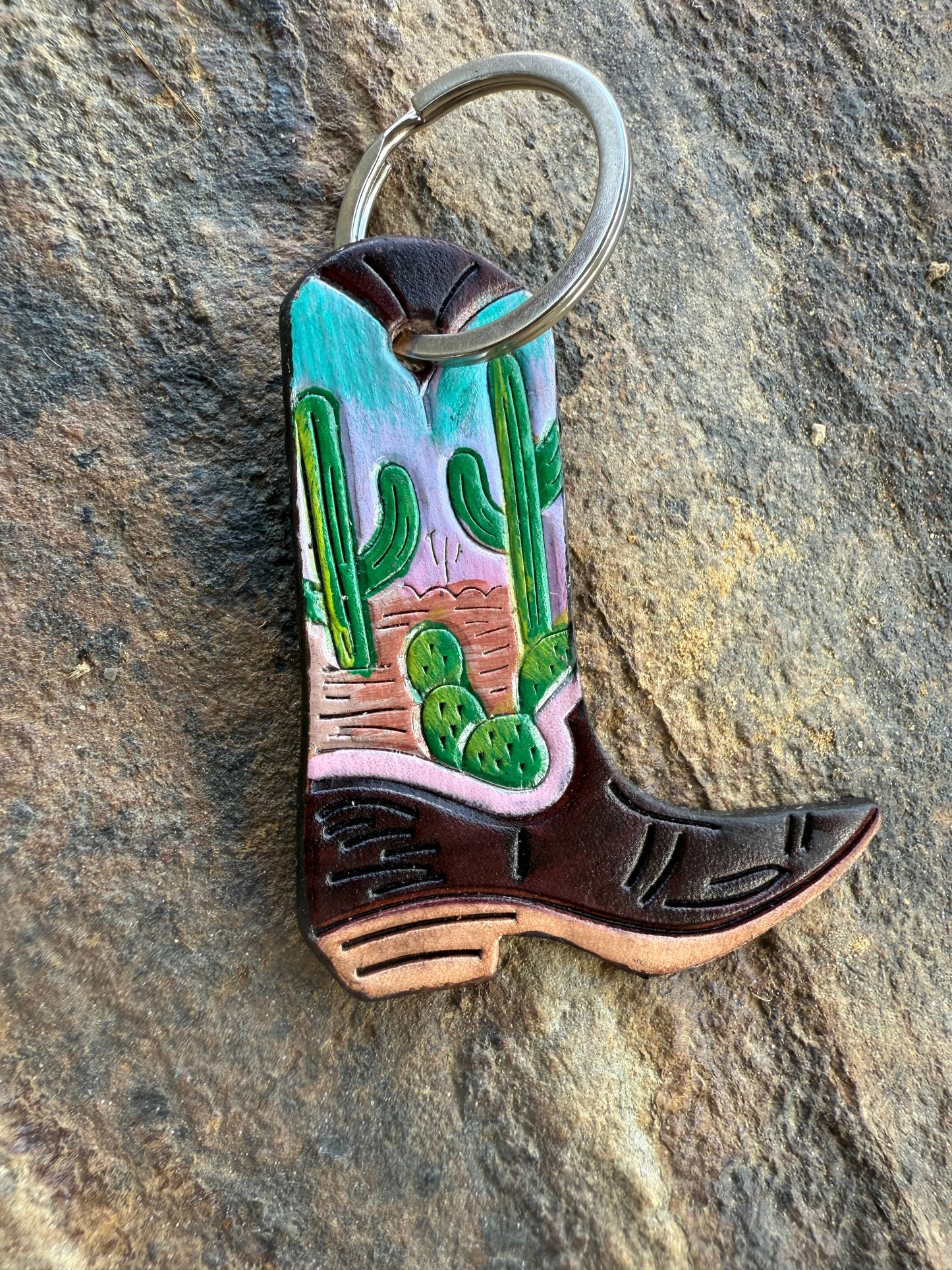 Leather Boot Hand Painted Keychain, Charm