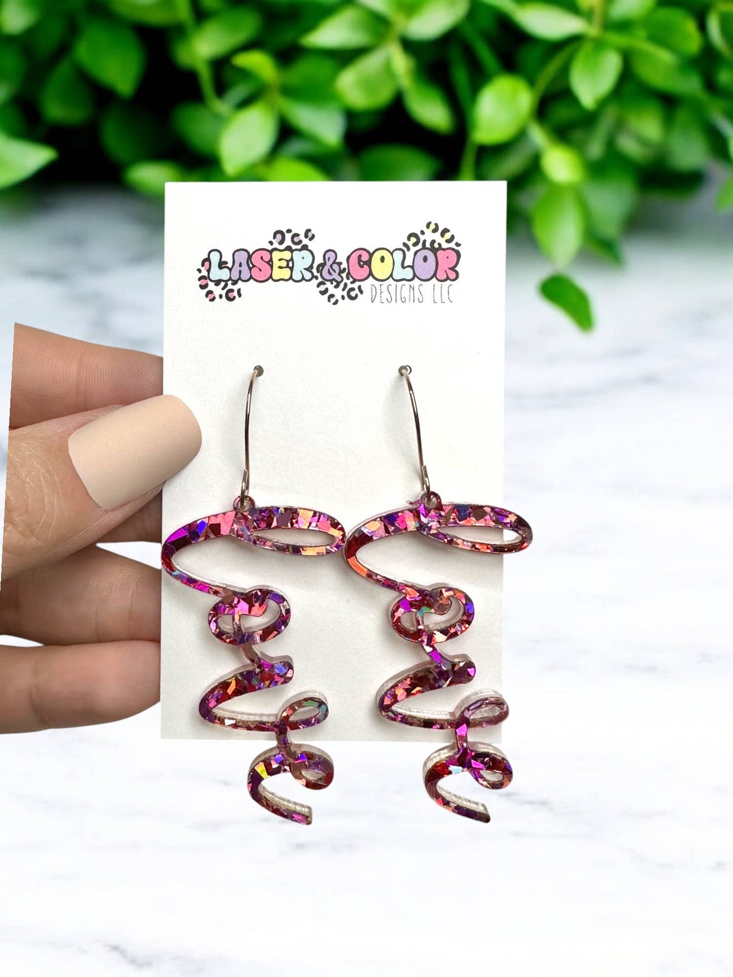 Valentine's Day Earrings, Pink Love Dangle Earrings 