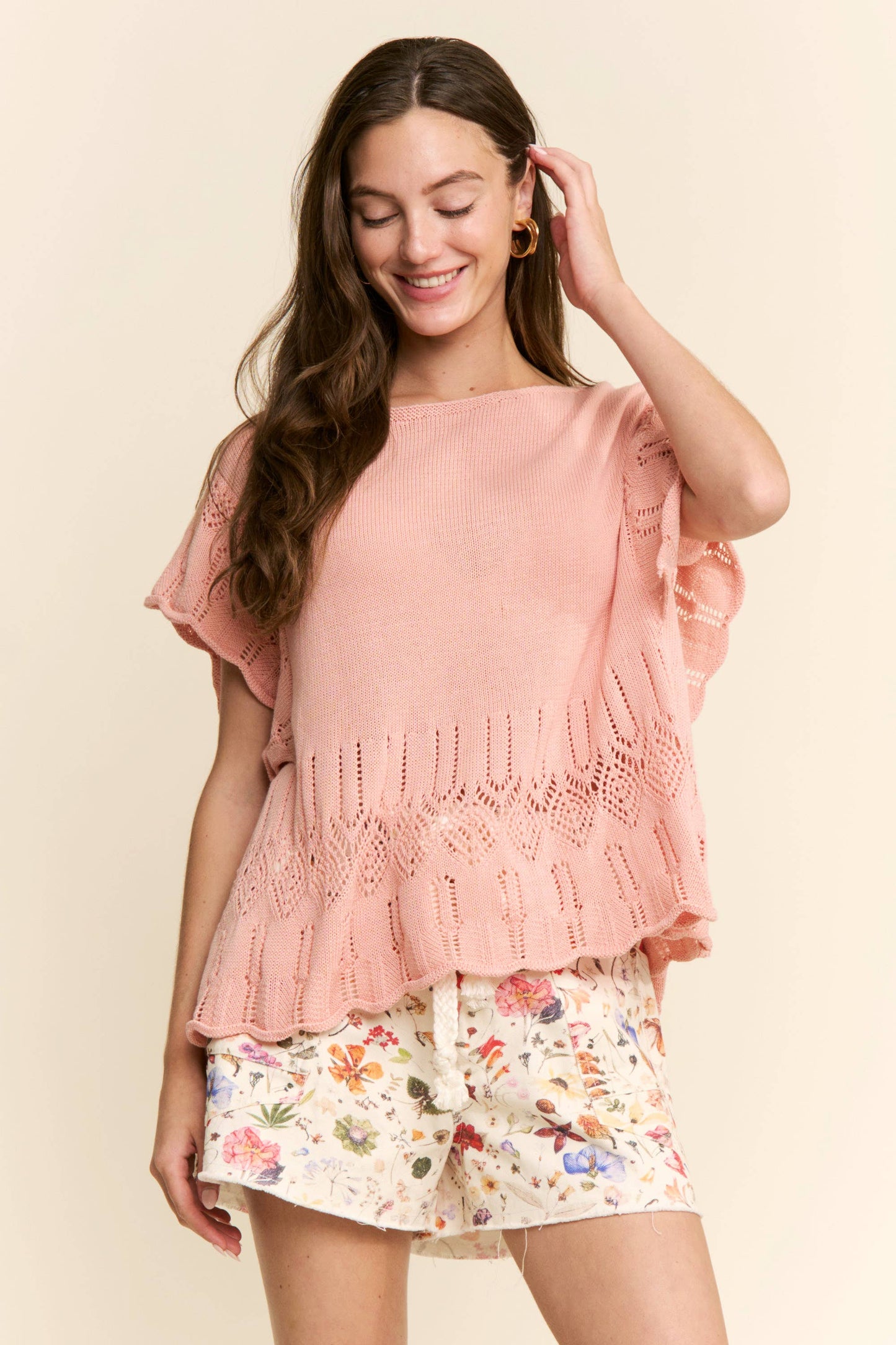 OPEN KNIT SHORT SLEEVE TOP