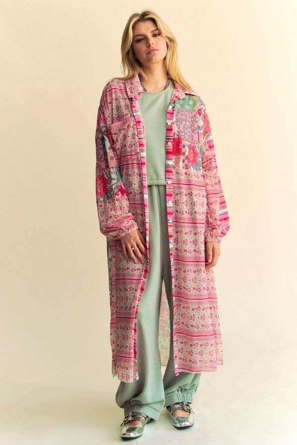 PLUS BUTTON FRONT MAXI SHIRT COVER-UP TOP