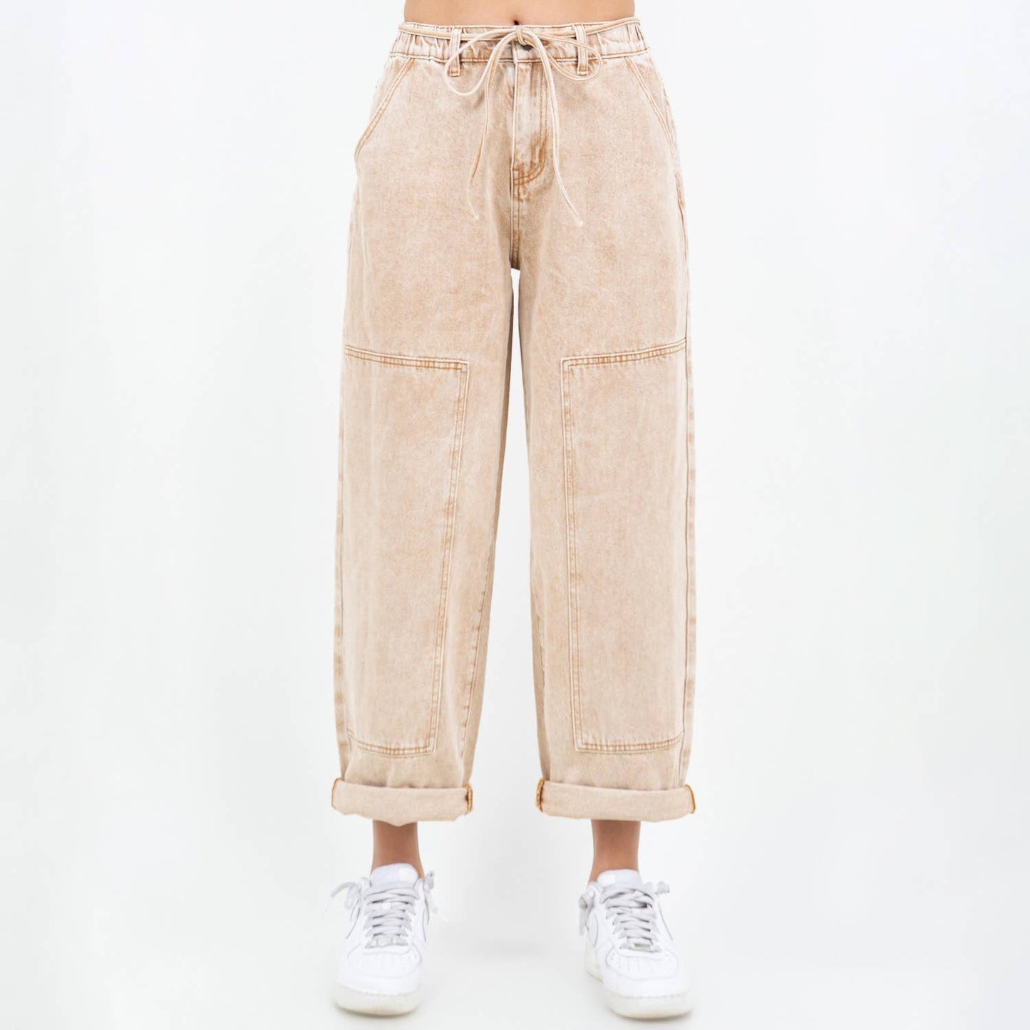 COLOR WASHED BARREL FIT PANTS-RJH21162