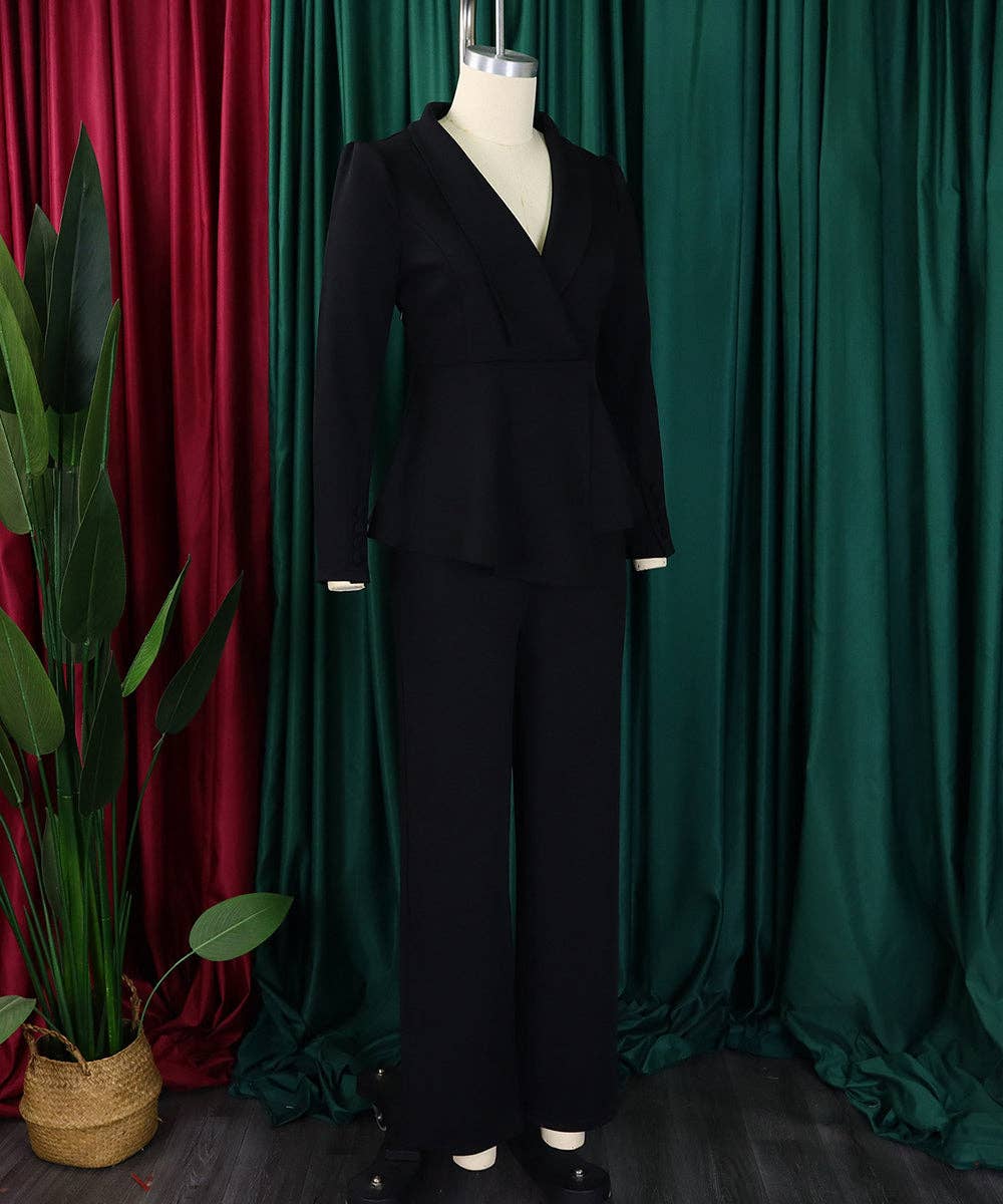 Ruffled Sleeve Wide-Leg Trouser Set