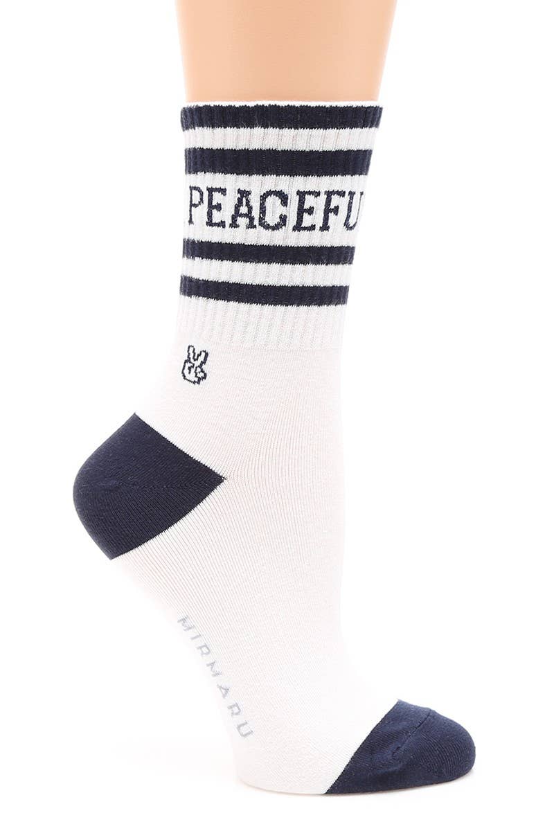 Women's Striped Letter Cotton Blend Crew Socks.
