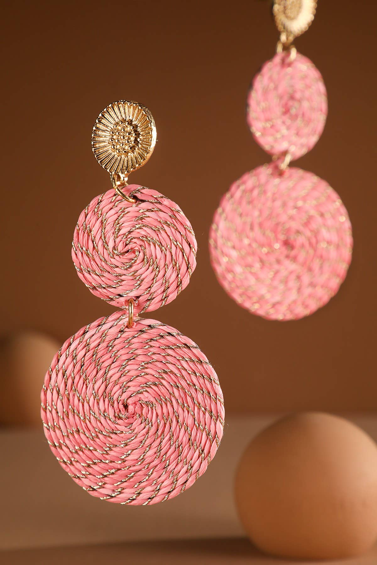 Thread Double Round Drop Earring