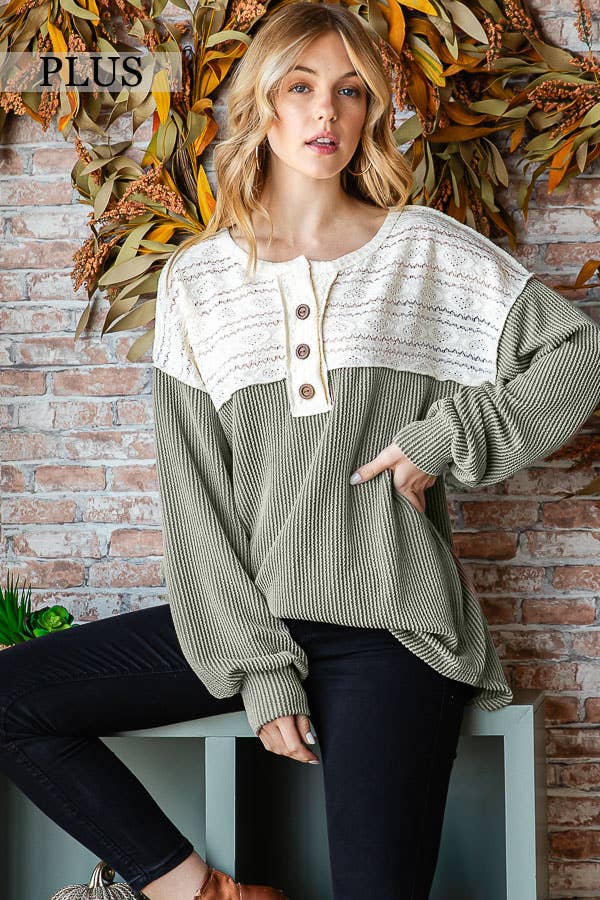 [PLUS SIZE] Everyday Rib Top with Lace Detail T5305XL