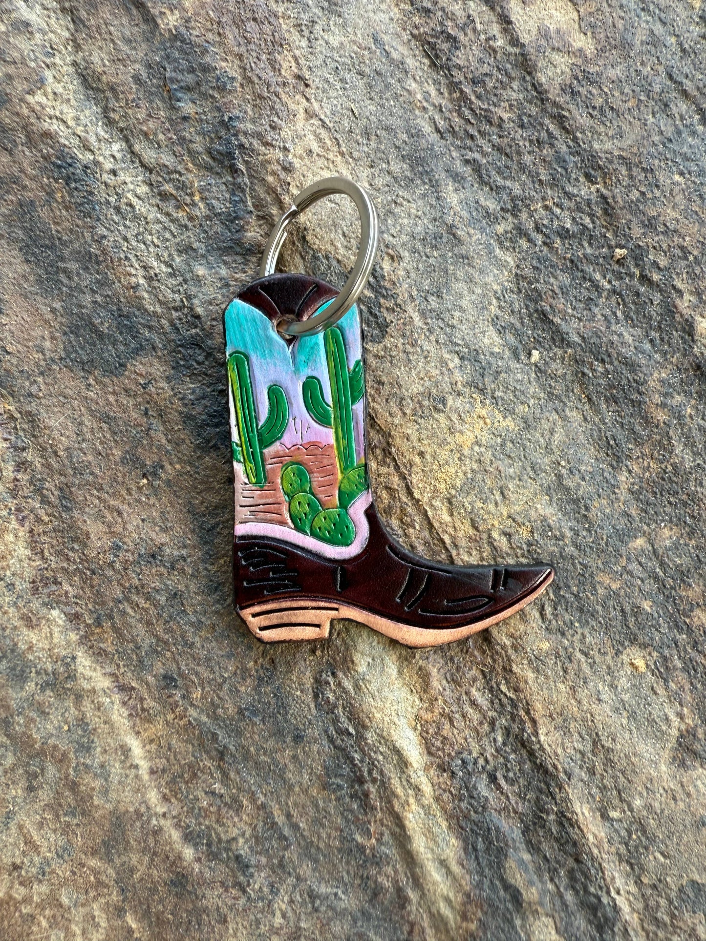 Leather Boot Hand Painted Keychain, Charm