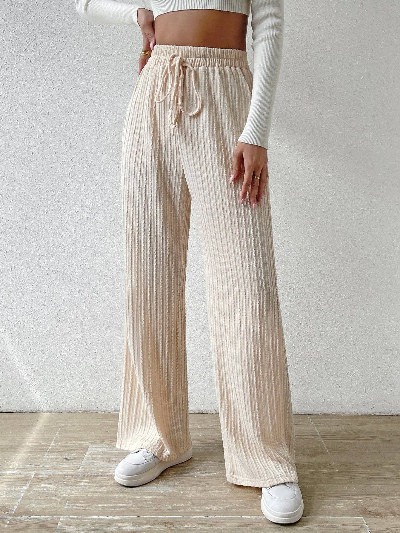 Textured Knit High Waist Wide Leg Lounge Pants