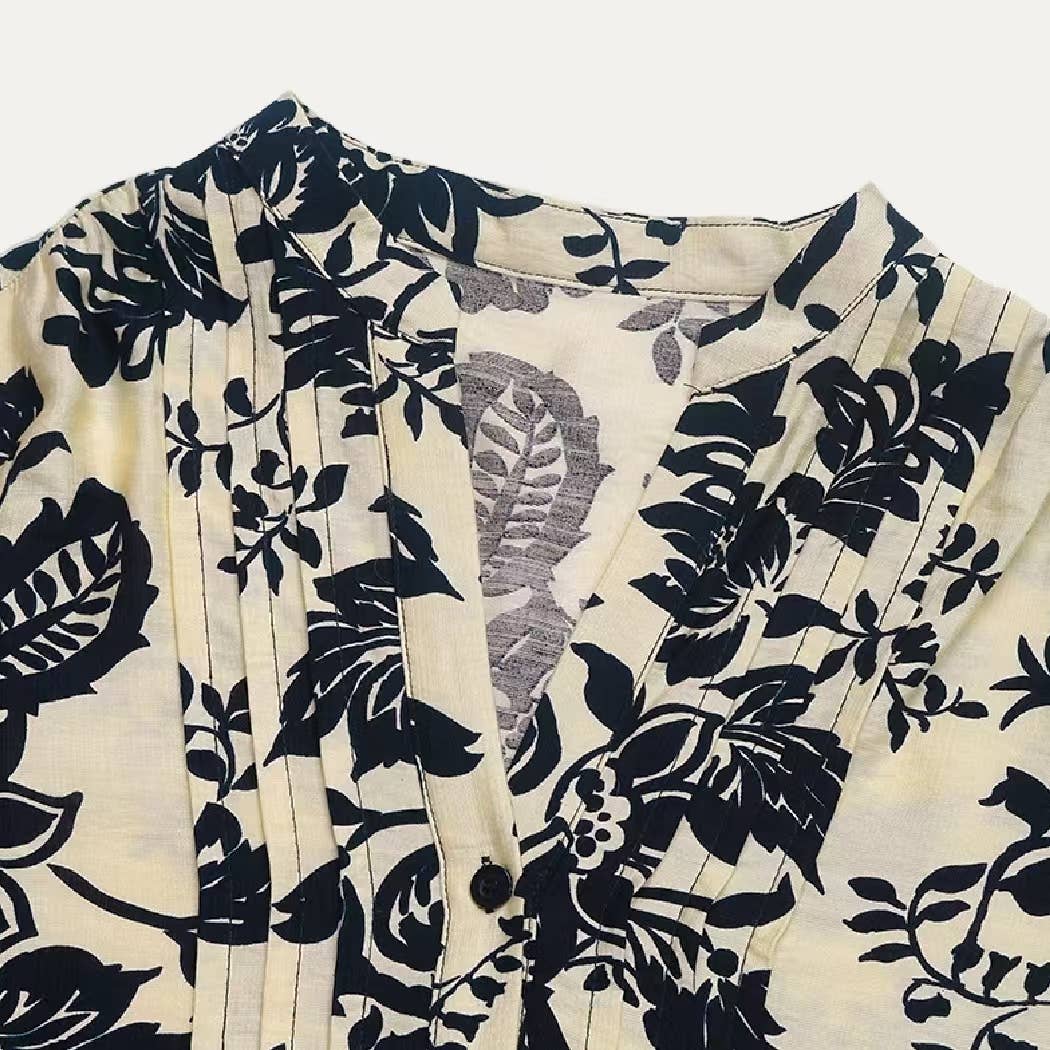 Trendy Floral Print V Neck Long Sleeve Top