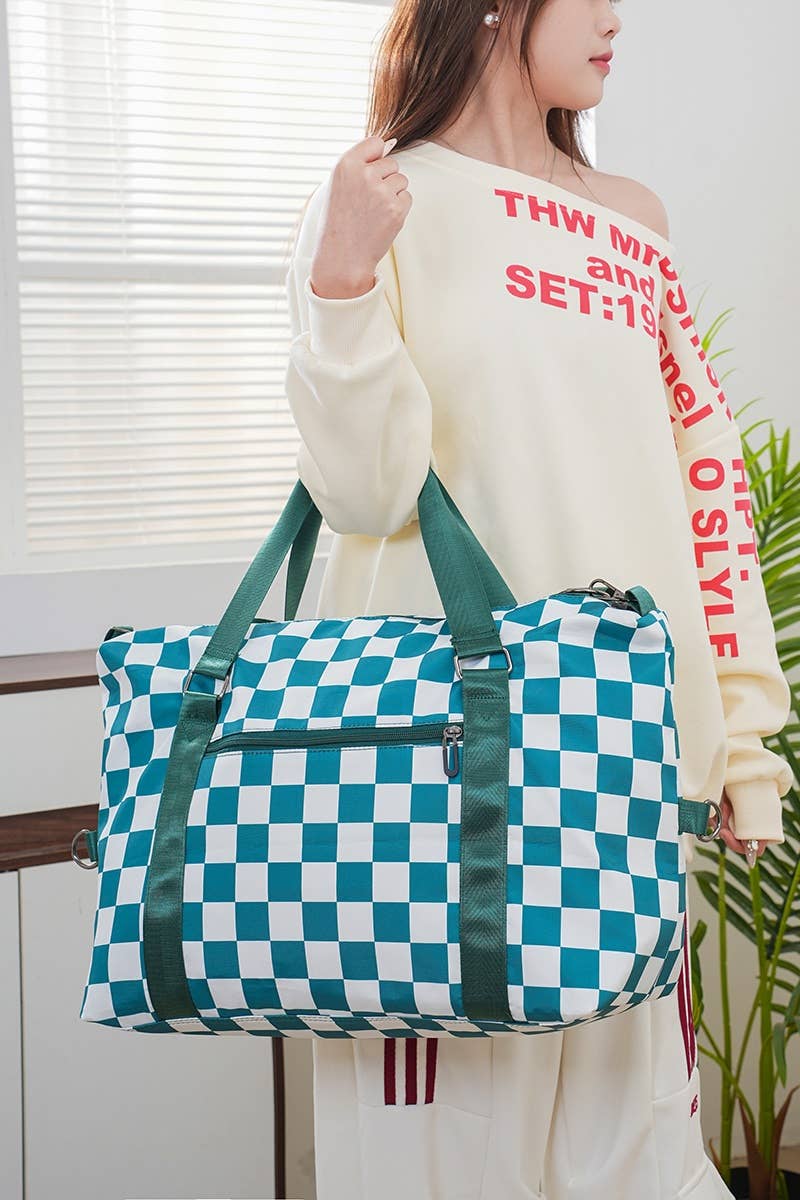 `.Large Capacity Checkered Travel Duffle Bag With Sho