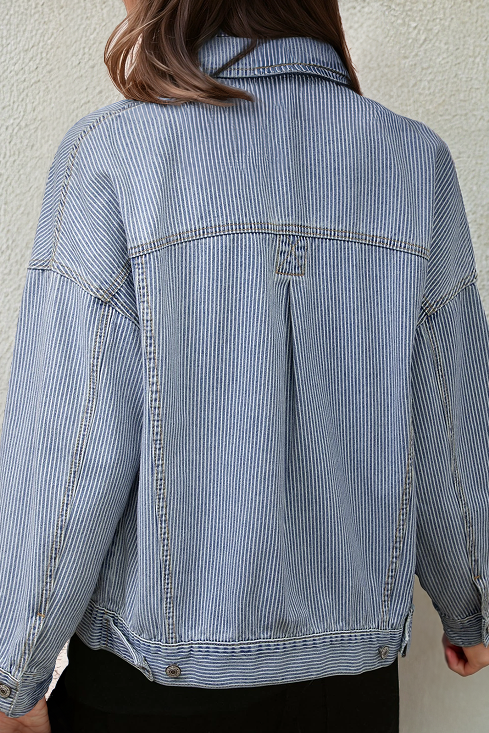 Fall 2025Stripe Washed Oversize Pocketed Denim Jacket (S-XL)
