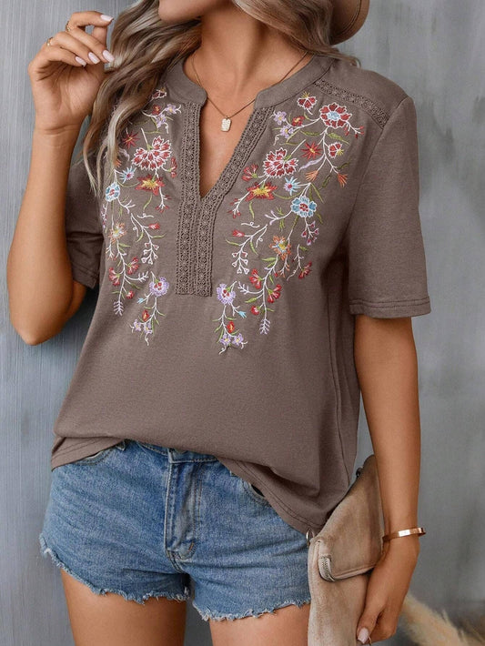Summer Women's 10,000-Needle Embroidered Lace Spliced Top