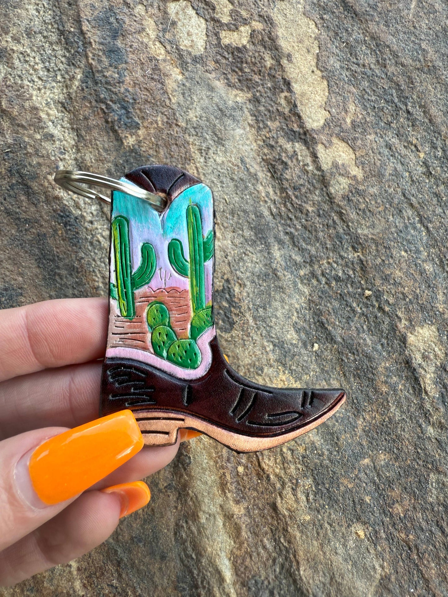 Leather Boot Hand Painted Keychain, Charm