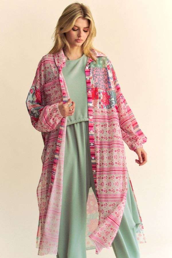 PLUS BUTTON FRONT MAXI SHIRT COVER-UP TOP