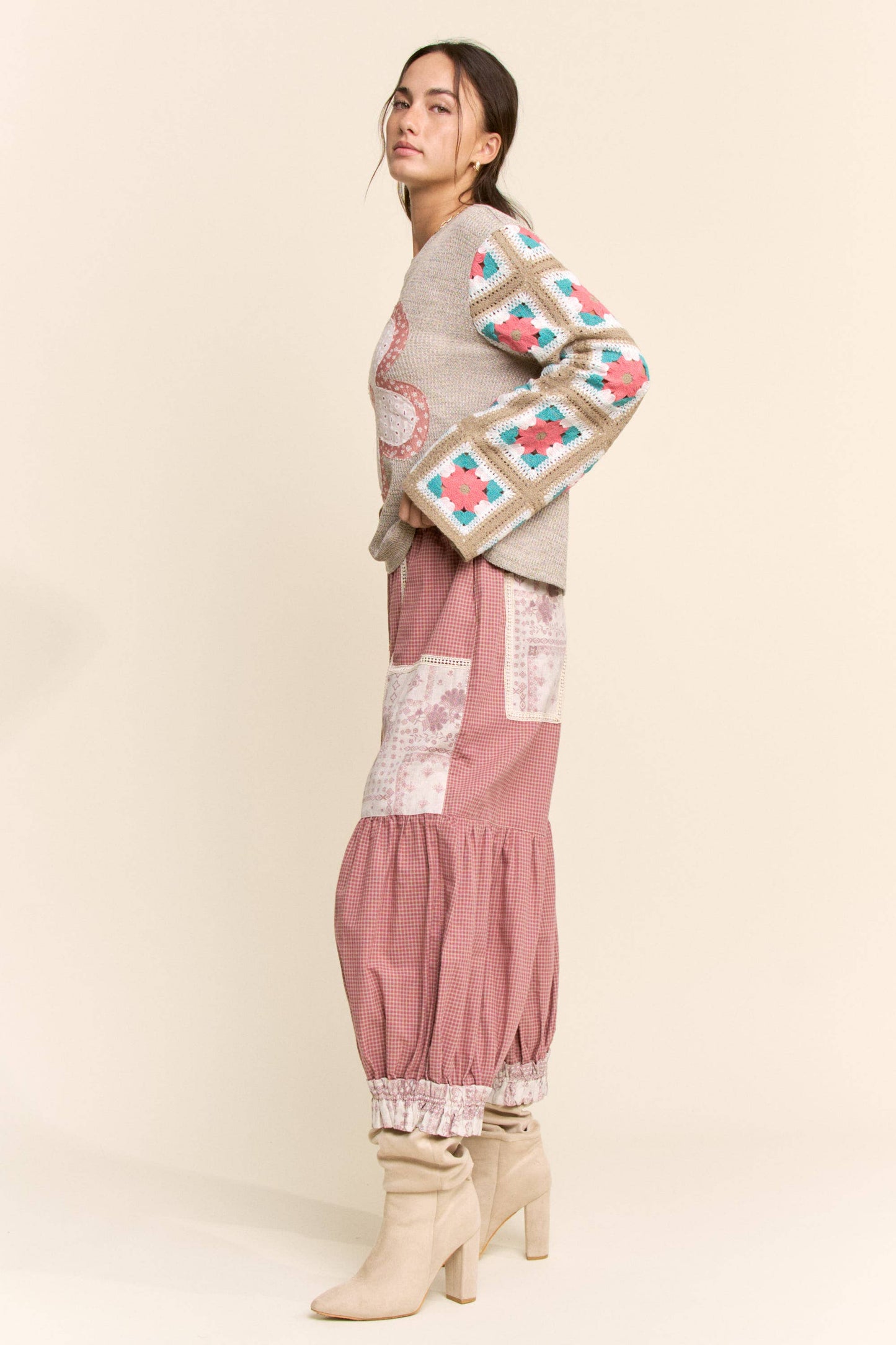 CONTRAST PATCHWORK BLOOMER PANTS