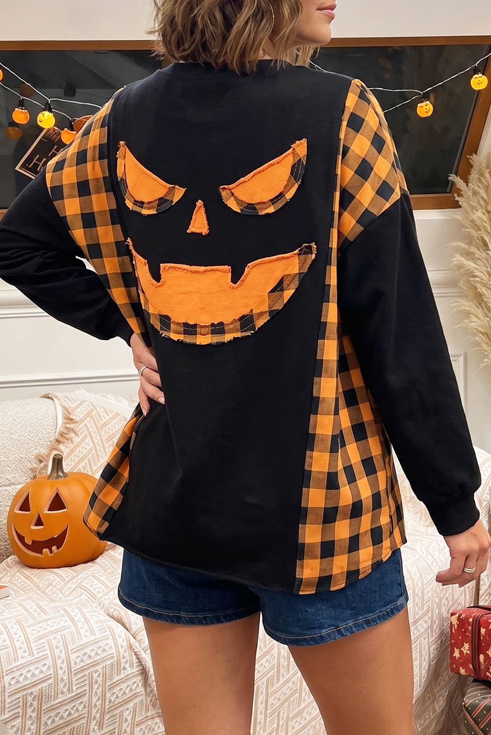 Plaid Pumpkin Face Top