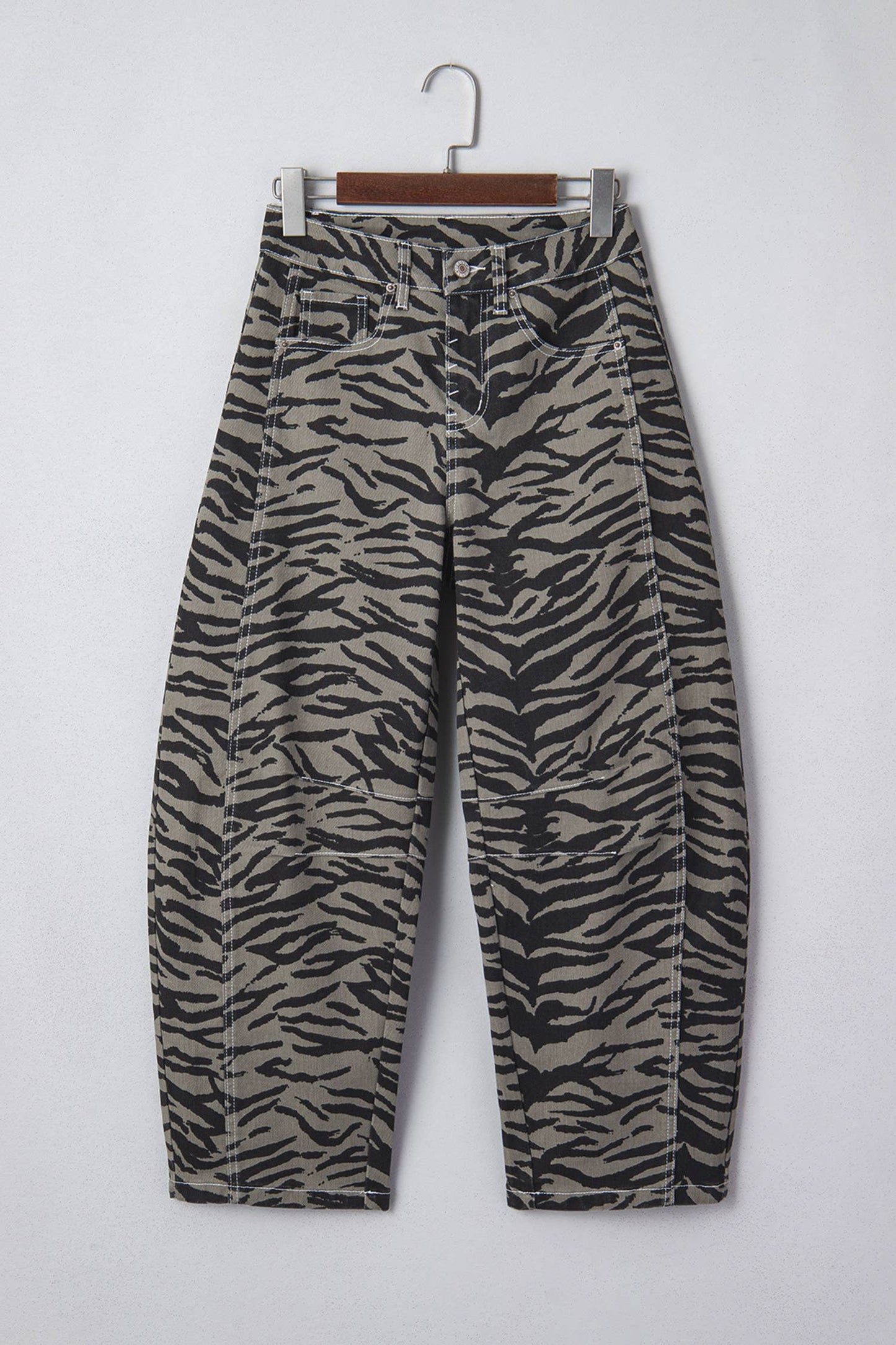 Plus Size Zebra Stripe Printed Wide Leg Jeans
