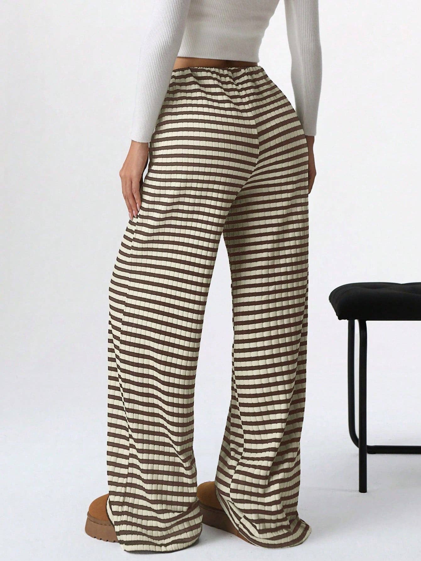 Striped Cotton Lounge Pants with Drawstring Waistband
