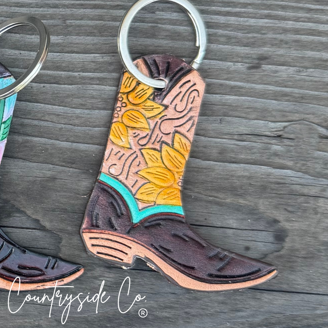 Leather Boot Hand Painted Keychain, Charm