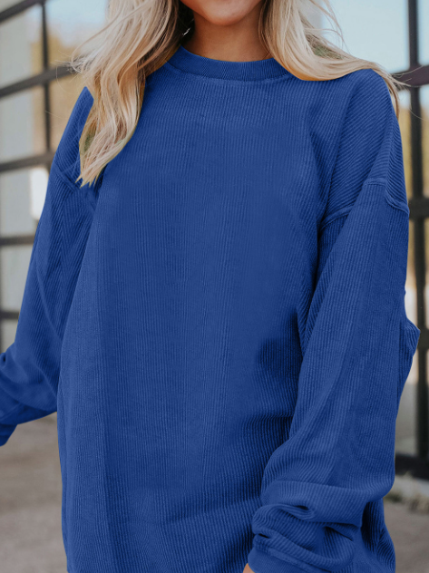 Customizable Long Sleeve Ribbed Corded Oversized Sweatshirt