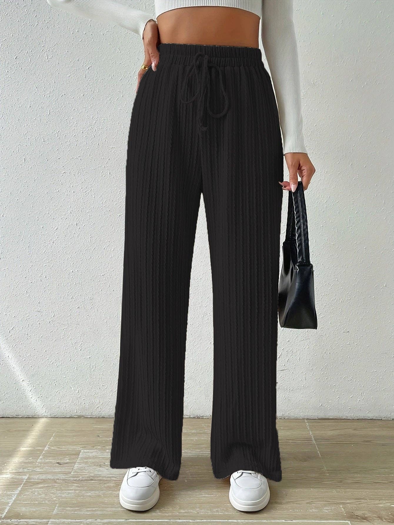 Textured Knit High Waist Wide Leg Lounge Pants