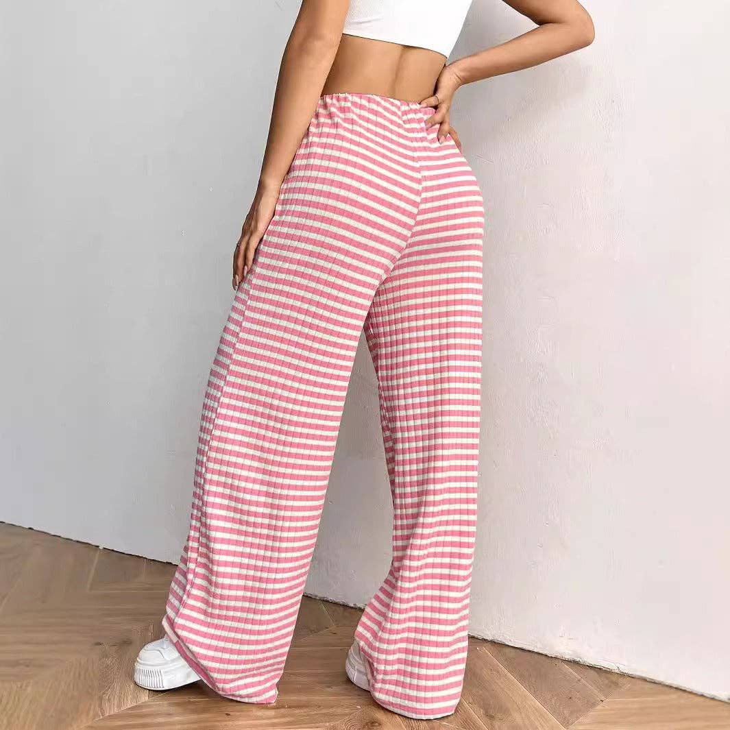 Striped Cotton Lounge Pants with Drawstring Waistband