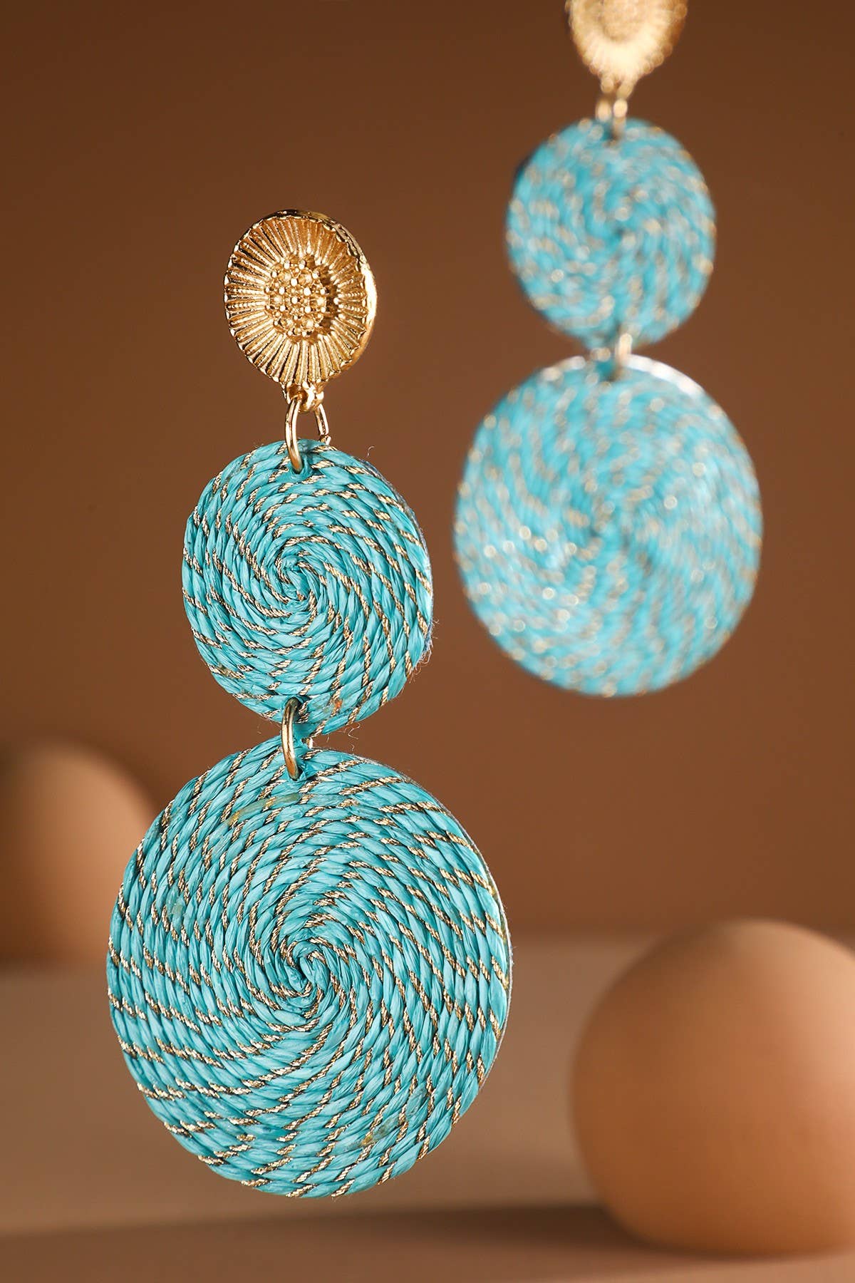 Thread Double Round Drop Earring